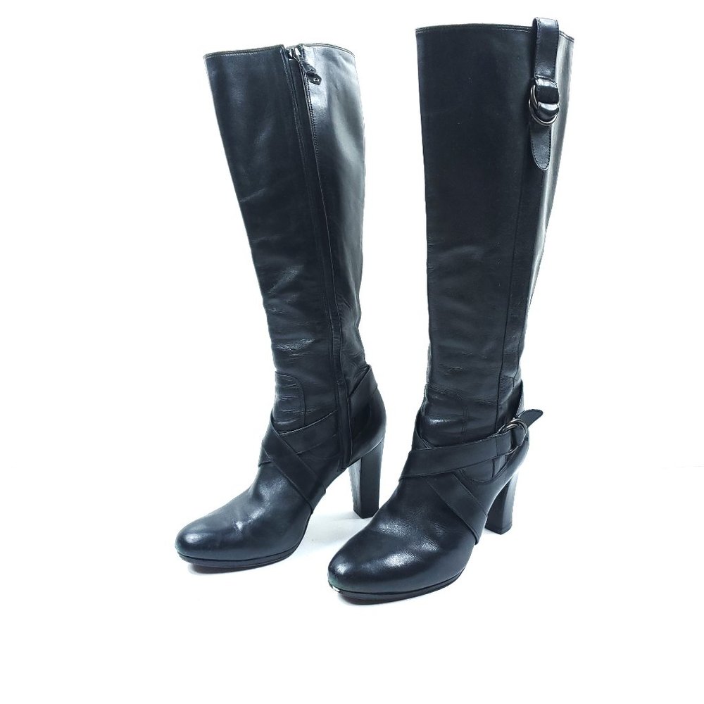 Cole Haan Black Leather Zipper Knee High Boots